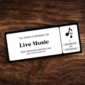 Benutzerdefinierte Live-Musik Konzertkarten-Vorlage, druckbare Konzertkarte, Überraschungsgeschenk-Gutschein PDF