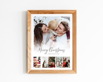 Modello modificabile per collage di foto natalizie, biglietto di auguri personalizzato per collage di foto natalizie stampabile, PDF per decorazioni murali natalizie digitali