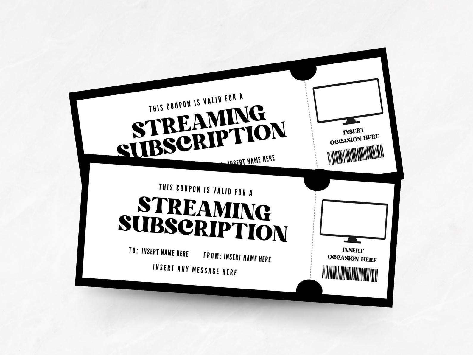 Editable Streaming Subscription Coupon, Custom Streaming Service Ticket ...