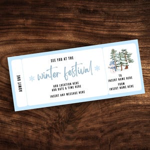 Bearbeitbare Winter Festival Ticket-Vorlage, benutzerdefinierter Festival-Coupon für Weihnachtsfeiertage, druckbarer Winter Fair-Geschenkgutschein PDF