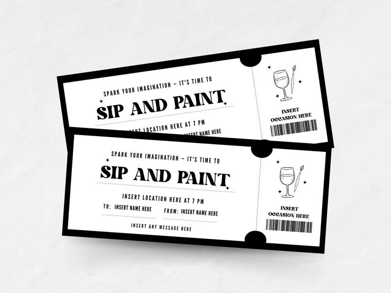 Printable Sip and Paint Party Coupon Template, Editable Wine and Paint