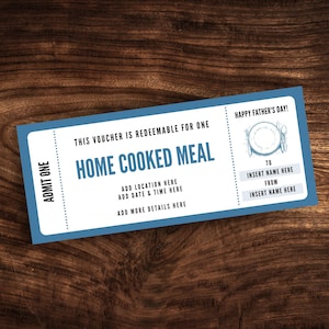 Editable Home Cooked Meal Coupon, Printable Homemade Meal Ticket Template, Custom Home Cooked Dinner Father&#39;s Day Gift Certificate PDF