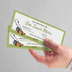 Lawn Care Gift Certificate, Editable Mow the Lawn Voucher, Printable ...