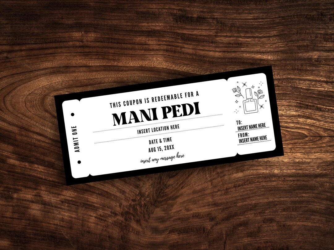 Editable Mani Pedi Coupon Template, Custom Manicure Pedicure Ticket ...