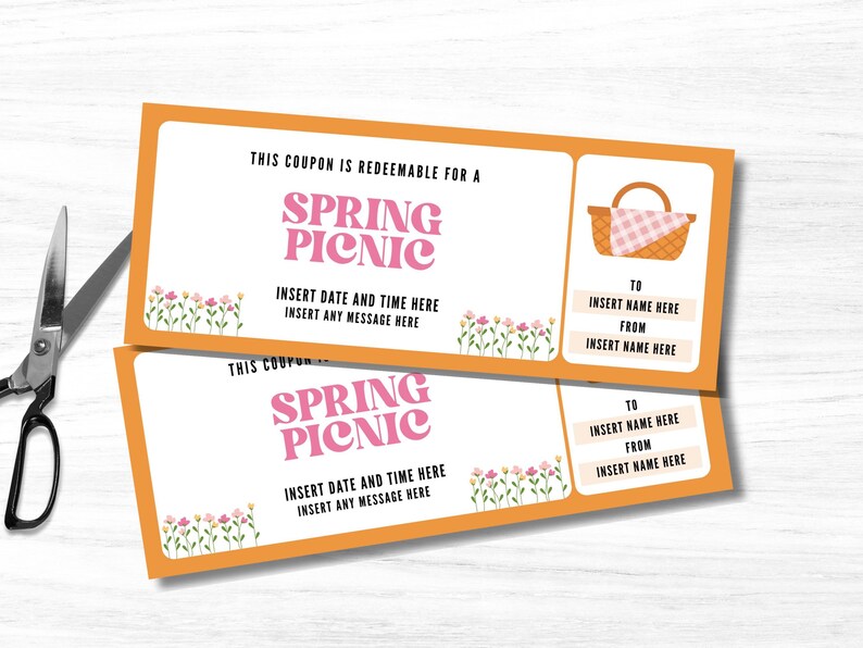 Editable Spring Picnic Coupon, Custom Picnic Date Gift Certificate ...