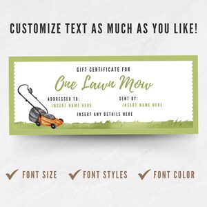 Lawn Care Gift Certificate, Editable Mow the Lawn Voucher, Printable ...