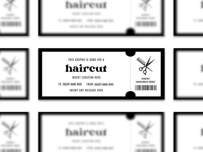 Editable Haircut Coupon Printable Hair Cut Gift Certificate Custom