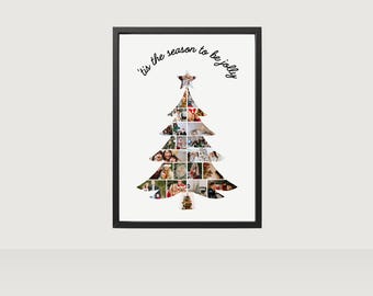 Editable Christmas Tree Photo Collage Template, Custom Winter Holiday Photo Collage Printable, Digital Christmas Wall Decor, Xmas Gift PDF
