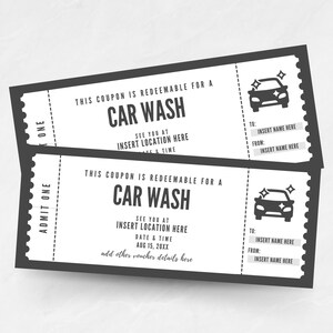 Editable Car Wash Coupon Template, Custom Car Wash Ticket, Printable ...