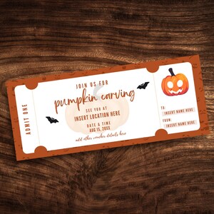 Bearbeitbarer Kürbis schnitzen Coupon, benutzerdefinierte Halloween Kürbis schnitzen Ticketvorlage, druckbarer Kürbis Herbst Geschenkgutschein PDF