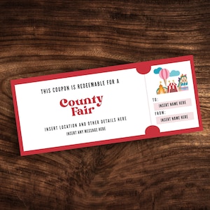 Benutzerdefinierte County Fair Ticketvorlage, bearbeitbarer County Fair Coupon, druckbare State Fair Einladung PDF