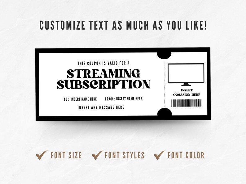 Editable Streaming Subscription Coupon, Custom Streaming Service Ticket ...
