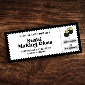 Editable Sushi Making Class Coupon Template, Custom Sushi Lesson Date Ticket, Printable DIY Sushi Dinner Invitation PDF