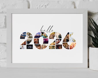 Editable Year 2026 Photo Collage Template, Custom New Year Photo Collage Printable, Digital 2026 Wall Decor Gift PDF
