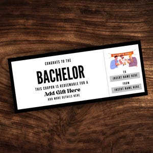 Plantilla editable de certificado de regalo de soltero, cupón de regalo de soltero personalizado, tarjeta de regalo de boda personalizada en PDF