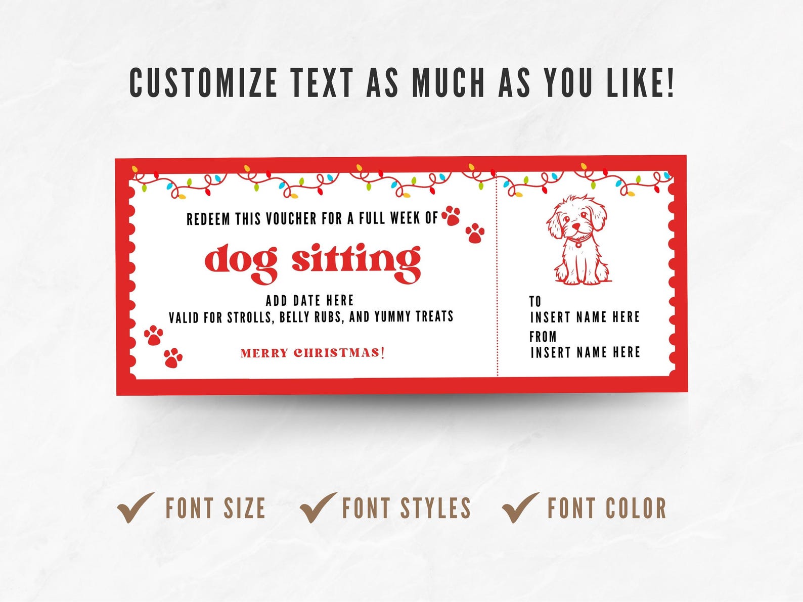 Editable Dog Sitting Christmas Coupon Template, Custom Dog Watching ...