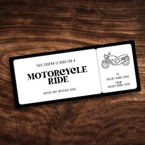 Bearbeitbare Motorrad-Couponvorlage, benutzerdefinierte Motorrad-Fahrgutschein, druckbare Motorrad-Tripticket-Vorlage PDF