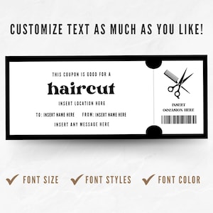 Editable Haircut Coupon Printable Hair Cut Gift Certificate Custom
