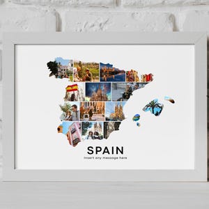 Redigerbar mall för fotokollage av Spanienkarta, anpassad väggkonst för resor, semesterfototryck (PDF-nedladdning)