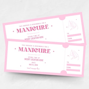 Editable Manicure Coupon Template, Custom Mani Ticket Gift Certificate ...
