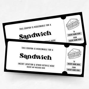 Editable Sandwich Coupon, Printable DIY Sandwich Ticket Template ...
