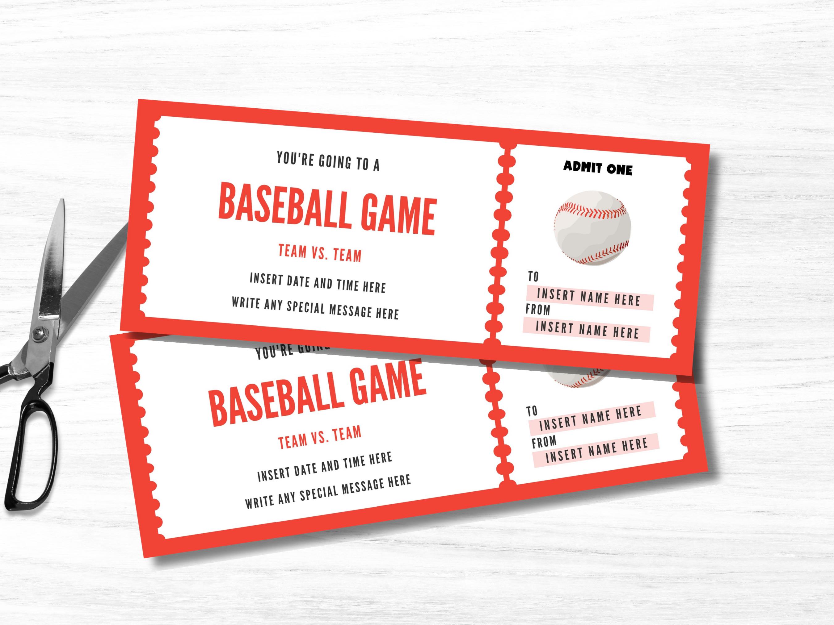 Editable Baseball Game Ticket Template, Printable Baseball Ticket ...