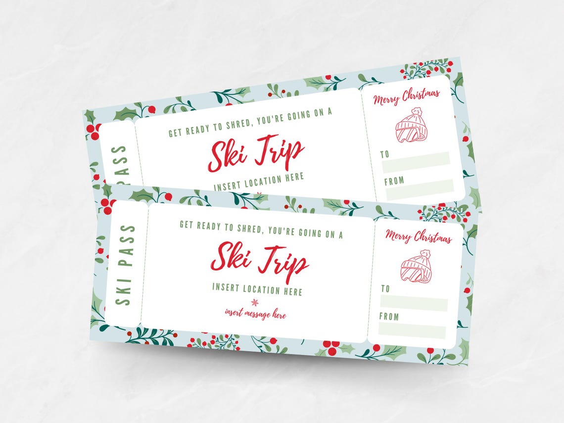 Editable Ski Lift Ticket Template, Custom Christmas Ski Trip Coupon