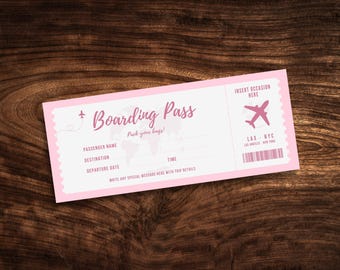 Editable Boarding Pass Template, Printable Plane Ticket, Personalized Travel Gift, Digital Download