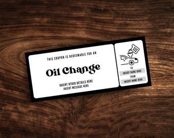 Editable Oil Change Coupon Template, Custom Car Oil Change Ticket, Printable Car Service Gift Certificate PDF