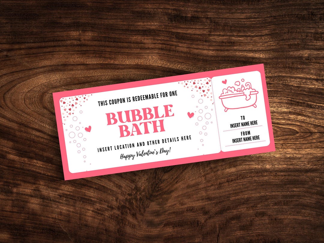 Editable Bubble Bath Coupon, Printable Spa Bath Ticket Voucher, Custom