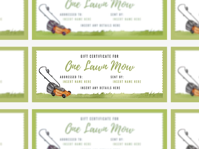 Lawn Care Gift Certificate, Editable Mow the Lawn Voucher, Printable ...