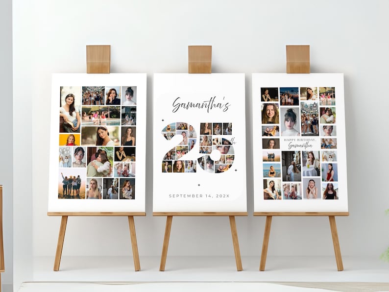 25th Birthday Photo Collage Poster, Custom Party Decor (digital ...