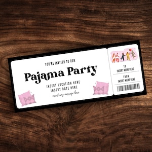Bearbeitbare Pyjama Party Coupon Vorlage, benutzerdefinierte PJ Party Sleepover Einladung, druckbare Slumber Party Ticket PDF