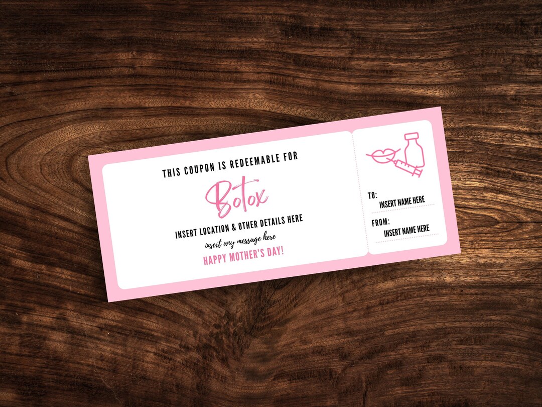 Editable Botox Coupon Template, Custom Botox Ticket Mother's Day Gift ...
