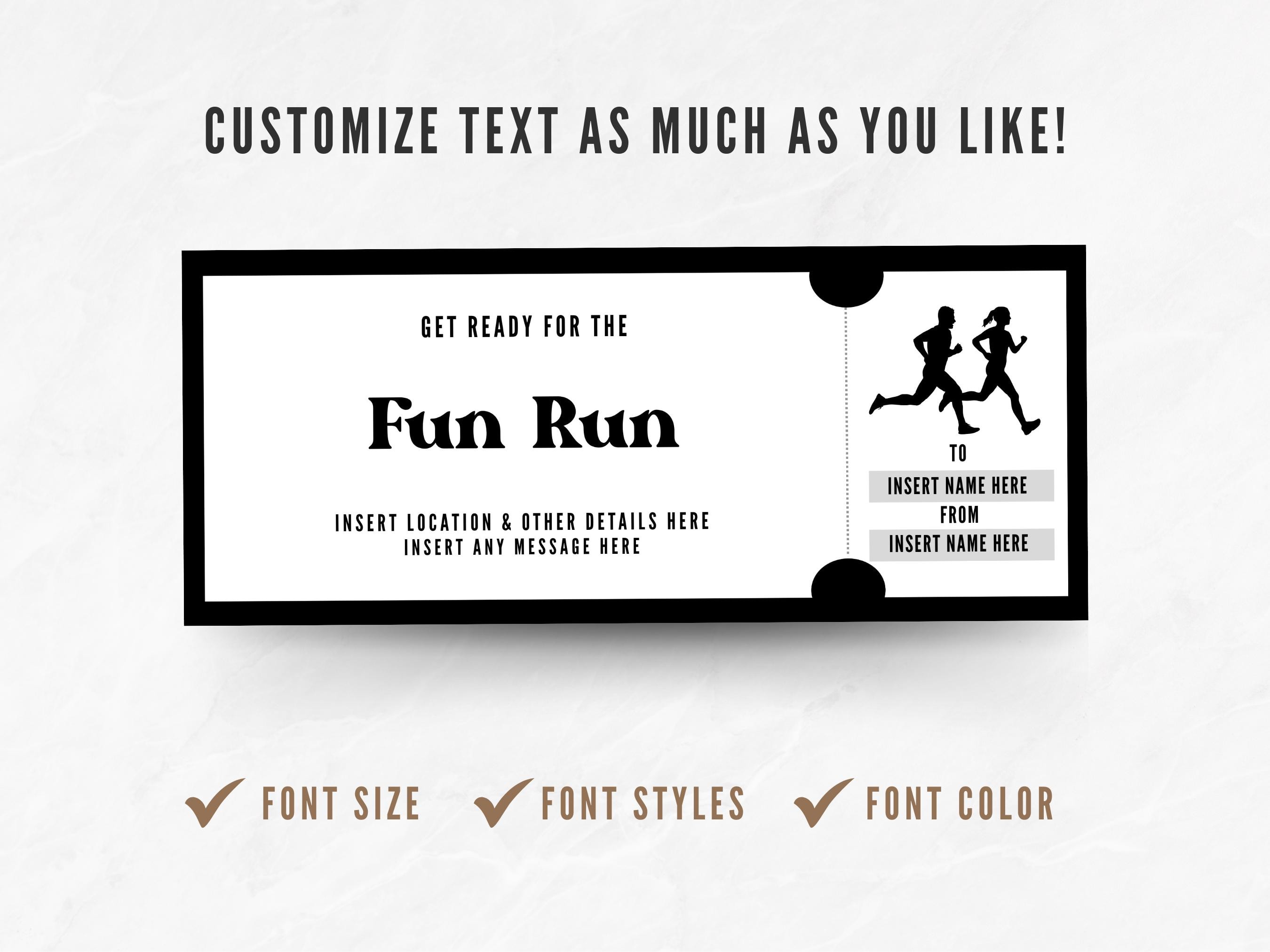Run Invitations Editable Fun Run Ticket Template, Custom Race Coupon, Printable 1/2 ...