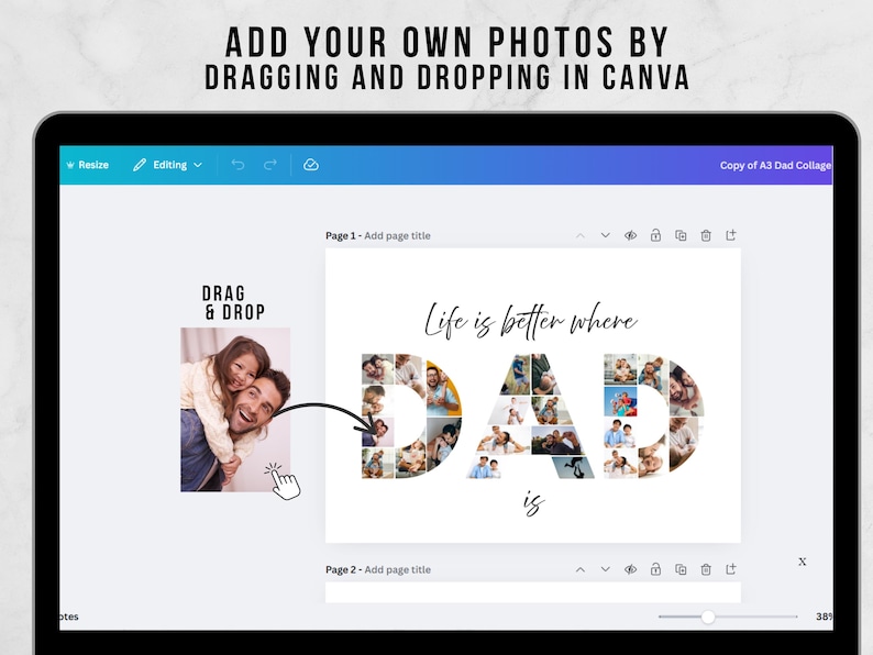 Editable Dad Photo Collage Template, Custom Father's Day Photo Collage