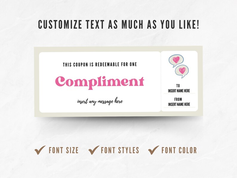Editable Compliment Notes Editable Compliment Coupon, Printable Words of Affirmation Ticket ...