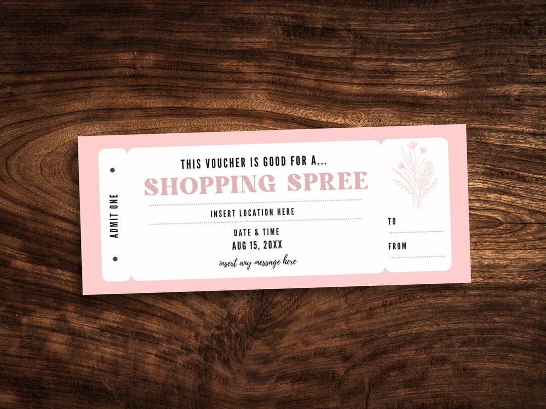 Editable Shopping Spree Coupon Template Custom Shopping Ticket Gift