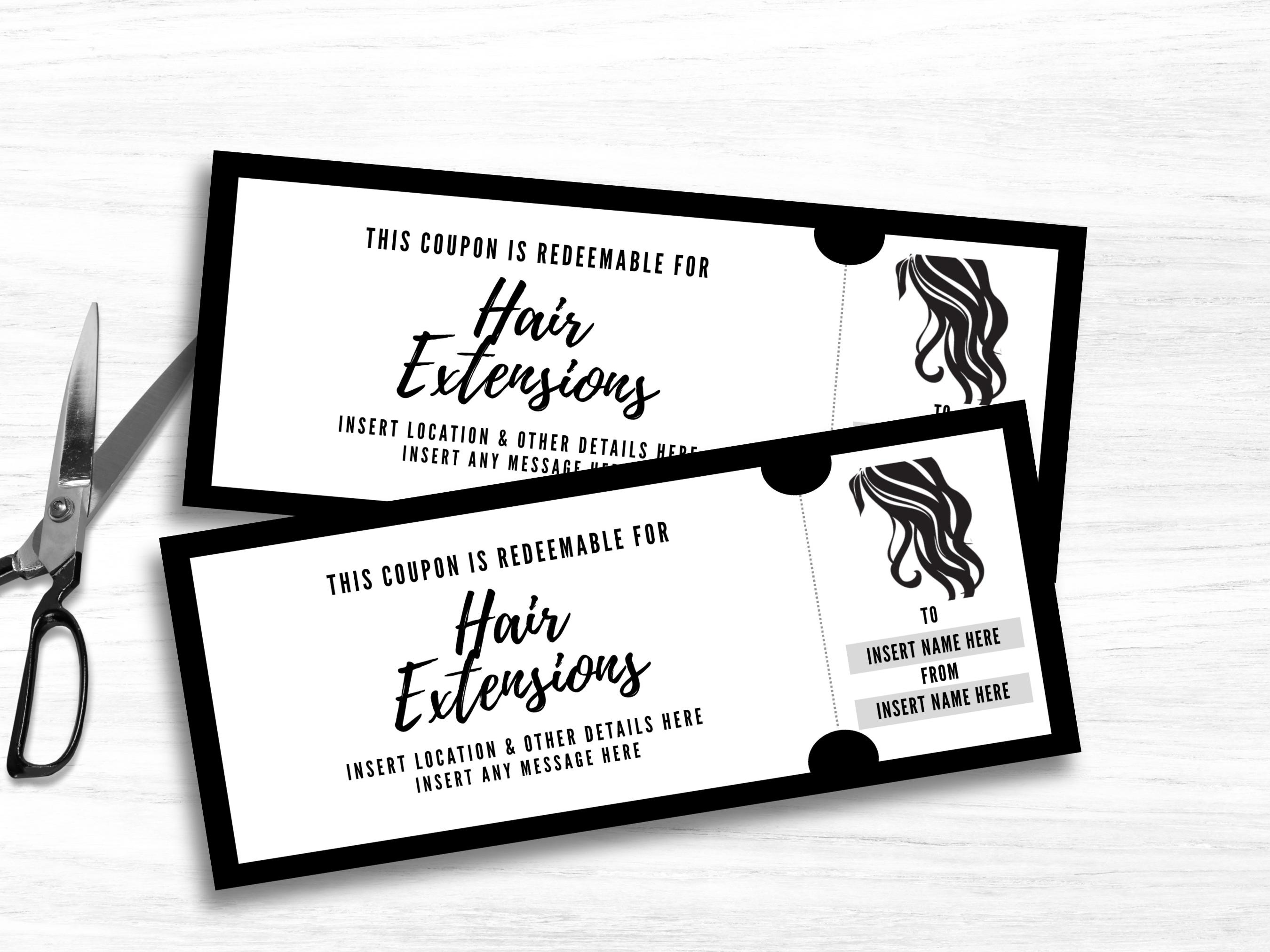 Editable Hair Extension Coupon, Printable Salon Service Ticket Template ...