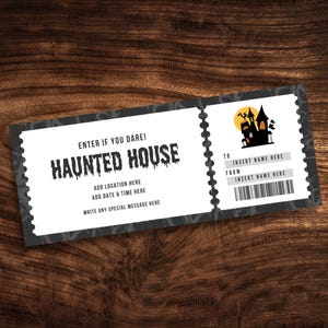 Bearbeitbarer Haunted House Coupon, benutzerdefinierte Haunted House Ticketvorlage, druckbarer Spooky Autumn Geschenkgutschein PDF