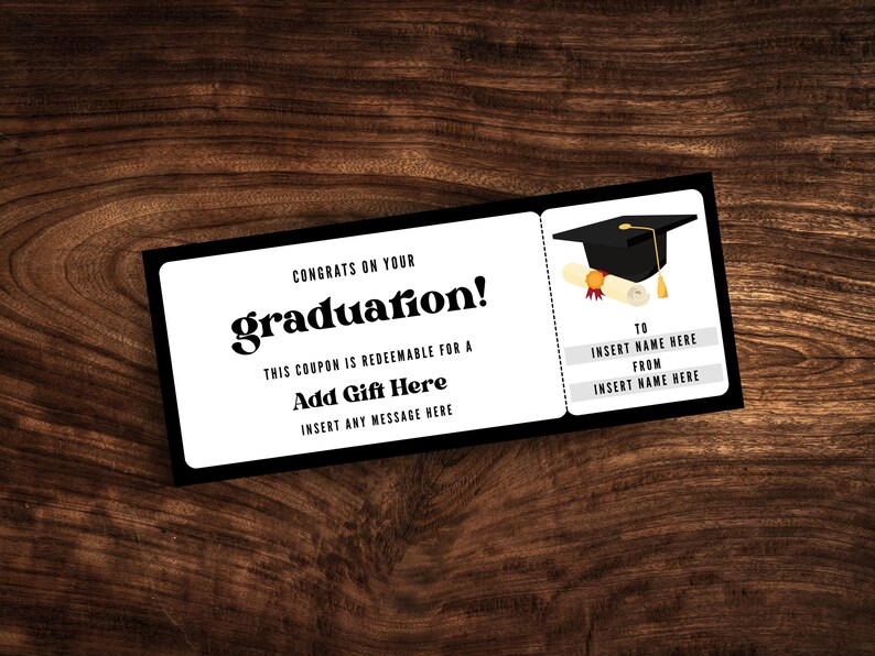 Editable Graduation Gift Certificate Template, Custom College ...