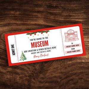 Custom Museum Ticket Template, Printable Museum Gallery Christmas Coupon, Editable Surprise Arts Museum Xmas Gift Certificate PDF