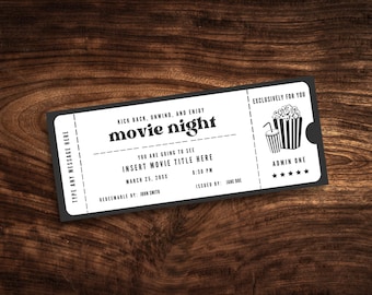 Editable Movie Night Coupon, Custom Movie Voucher, Digital Ticket Template PDF