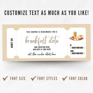 Editable Breakfast Date, Printable Breakfast Date Ticket Template ...