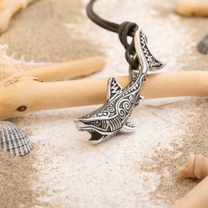 Silver Necklace White Shark Maori Style  - Polynesian Pendant Gift for Men Women - Ocean Hawaiian Tribal Nautical Surfer Beach Sea Jewelry