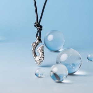 Silver Necklace Fishing Hook Hei Matau: Polynesian Maori Pendant Gift for Him and Her, Ocean Hawaiian Tribal Nautical Surfer Beach Jewelry