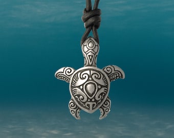 925 Silver Sea Turtle Pendant with Adjustable Necklace · Maori Pendant · Hawaiian Nautical Beach Jewelry