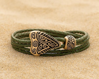 Bronze Shark Tooth Bracelet: Tribal Surfer Jewelry for Men