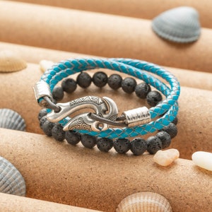 Nautiska armbandsset för män med fiskekrok Hei Matau - Armband i maoristil Gåva Män Kvinnor Honom Henne - Armband Hav Ocean Strandsmycken
