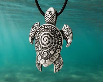 Sea Turtle Necklace · Maori Pendant in Sterling Silver or Bronze · Polynesian Jewelry · Handmade Tribal Ocean Gift for Men & Women